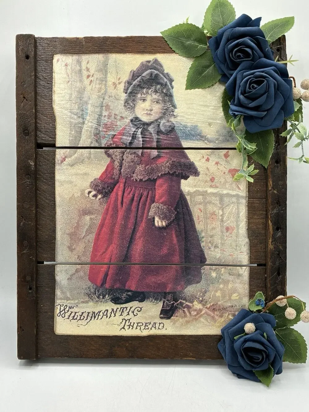 Farmhouse Wall Decor Vintage Style Willimantic Thread Image Barnwood Floral